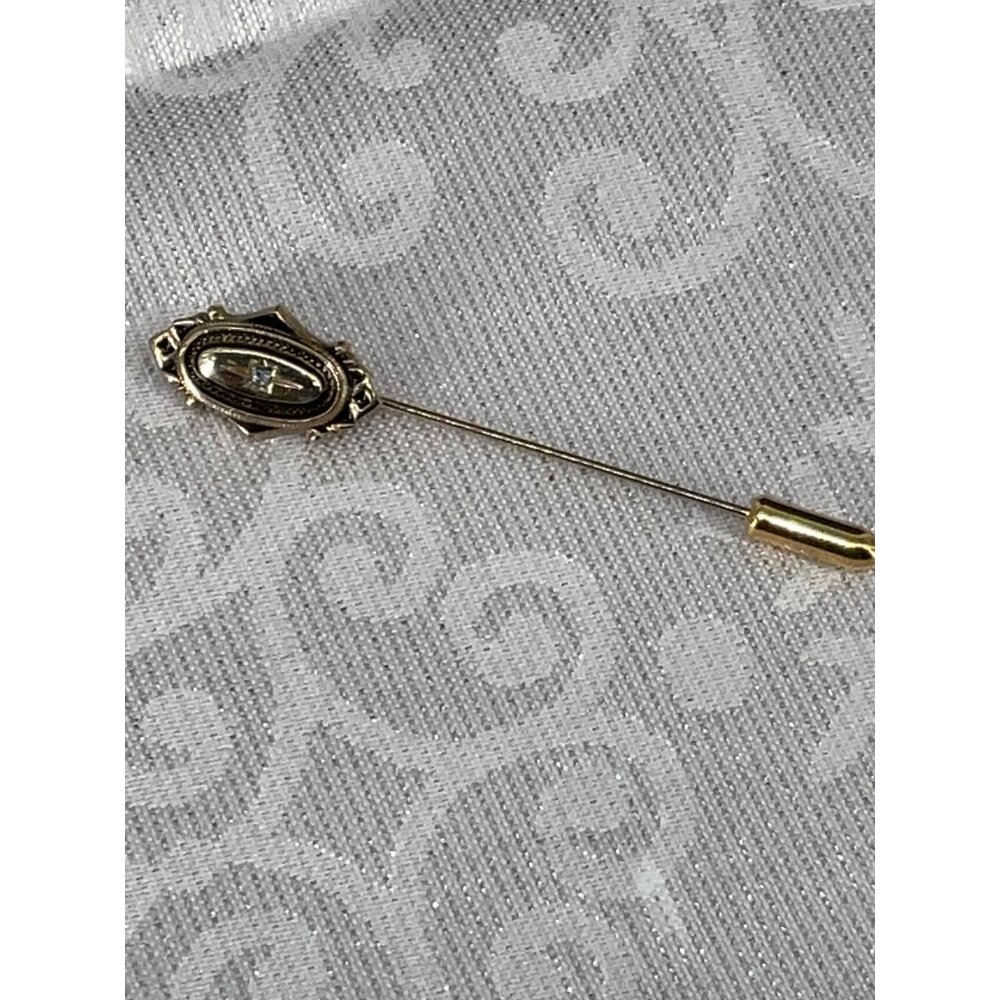 Vintage Avon Gold-Tone Stick Pin Clear Rhinestone Accent & Ornate Design‎